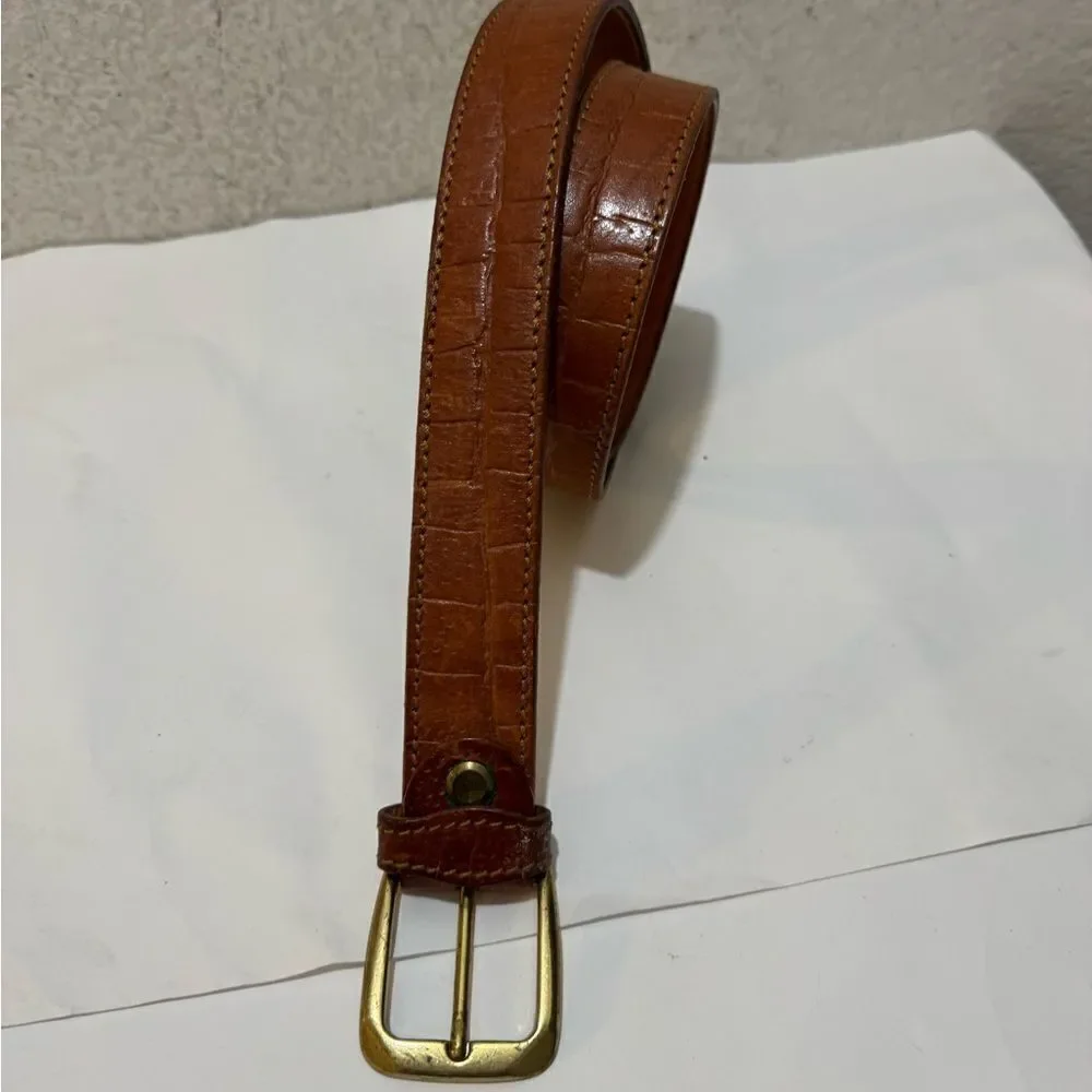 Rifle Leather Belt Company Rifle Italy RARE Vintage Leather croc Brown size M